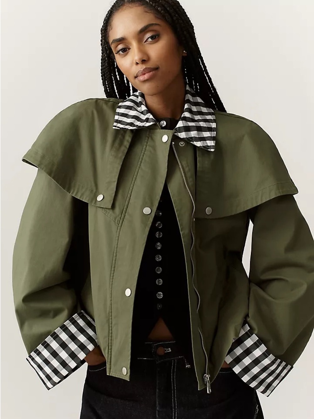 π AVEC LES FILLES Gingham Trim Cape Jacket S - Picture 2 of 8